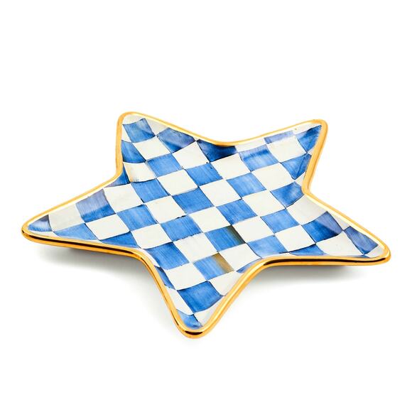 MacKenzie-Childs Royal Check Star Plate Limited Edition Blue & White NEW - Picture 2 of 10